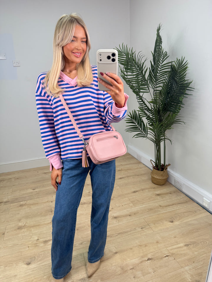 Ava Stripe Sweatshirt - Baby Pink & Royal Blue