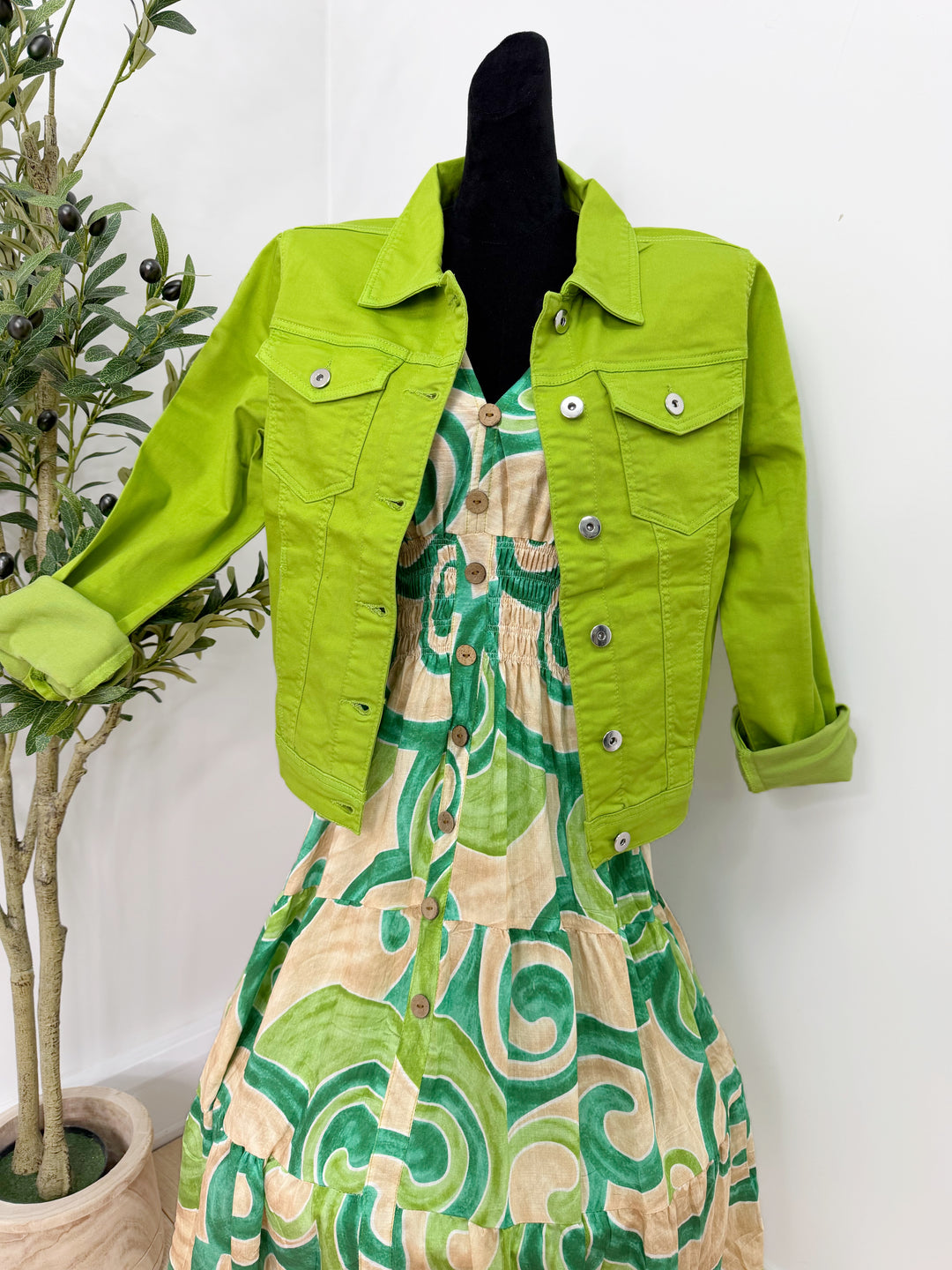 Stretch Denim Jacket - Lime
