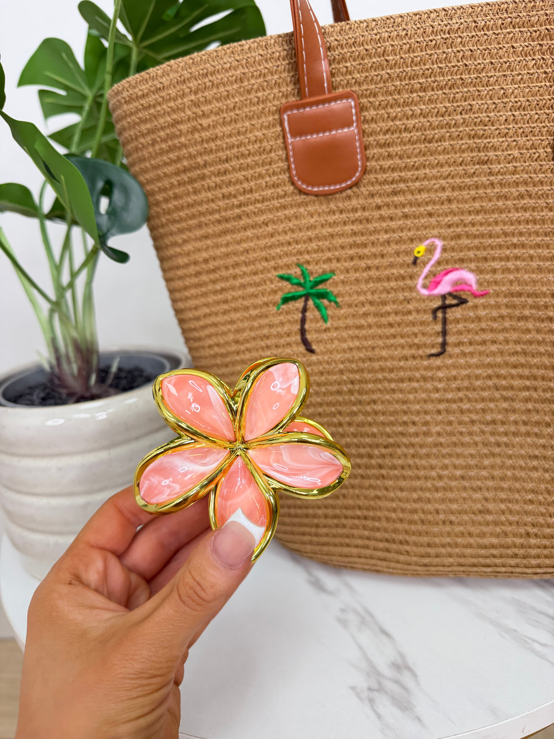 Flower Clip - Coral & Gold