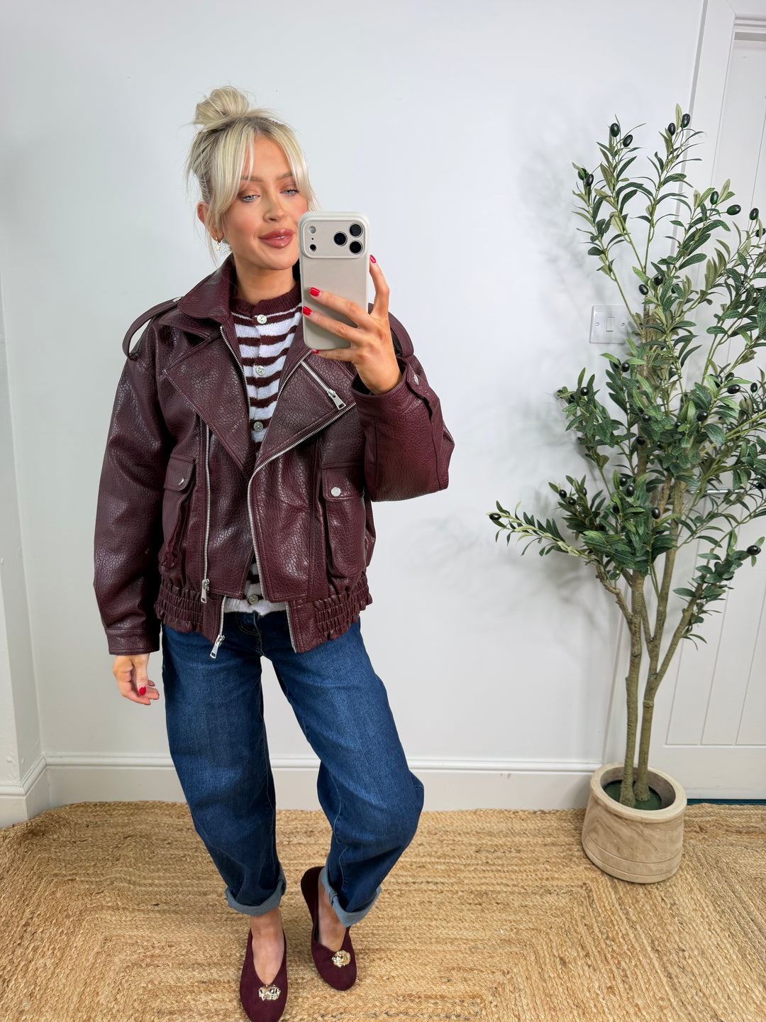 Stella PU Biker Jacket - Wine
