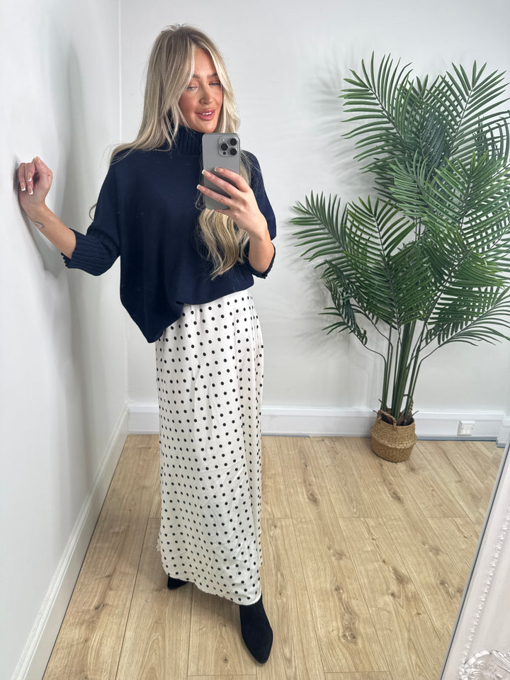 Polka Dot Satin Skirt - White