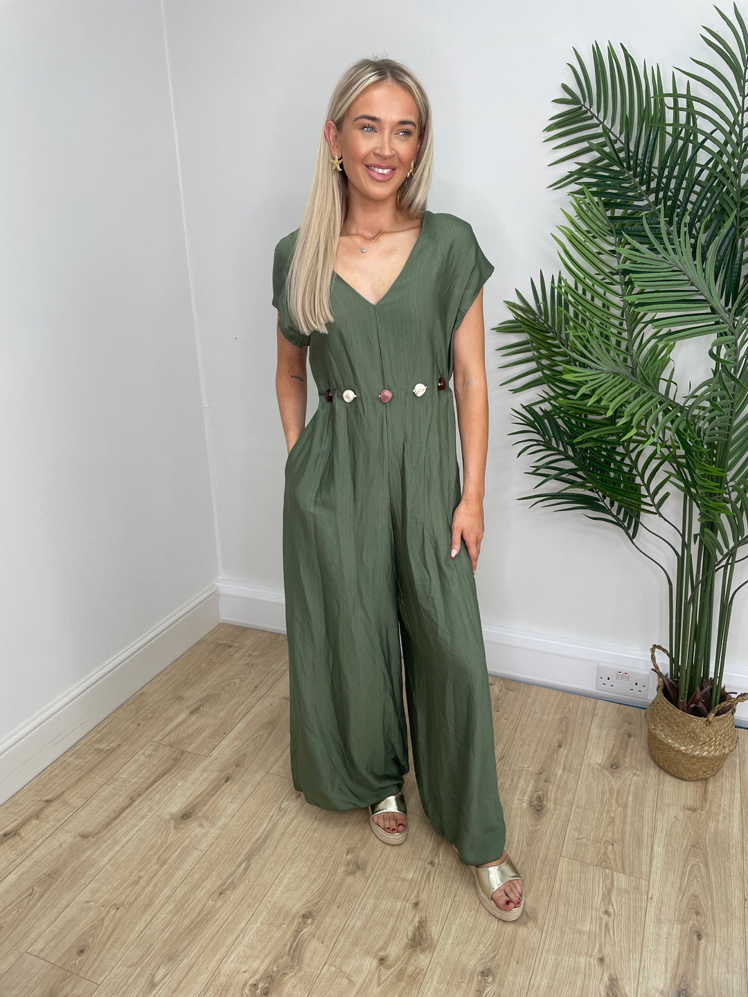 Stone Belt Jumpsuit - Khaki