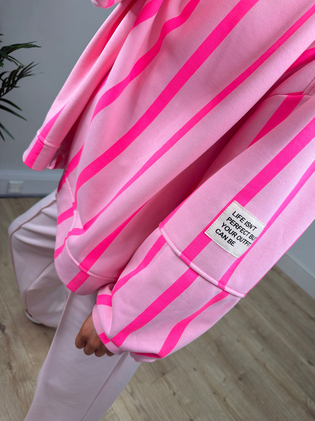 Alexa Slogan Stripey Sweatshirt - Baby Pink & Hot Pink