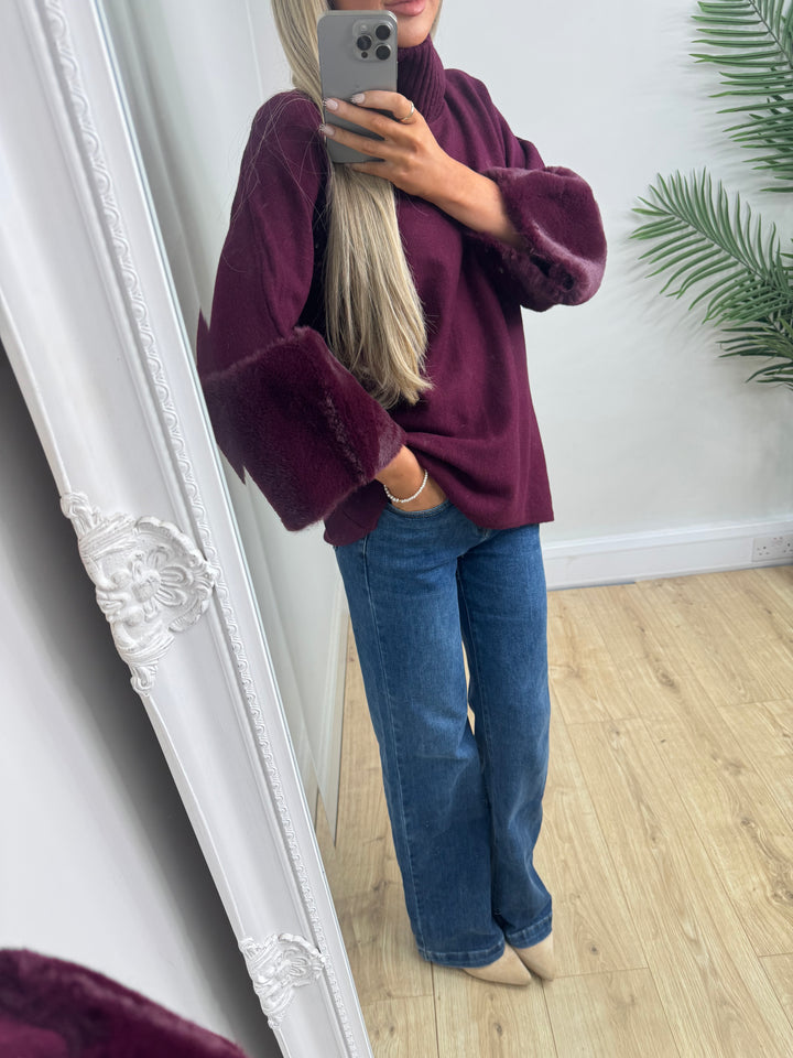 Amanda Fux Fur Cuff - Burgundy