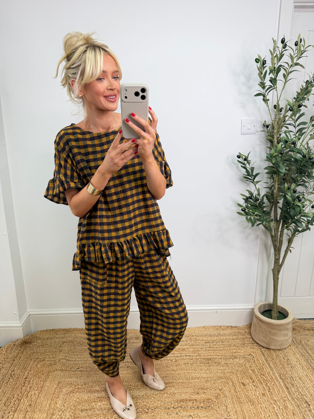 Delane Gingham Ruffle Top - S3