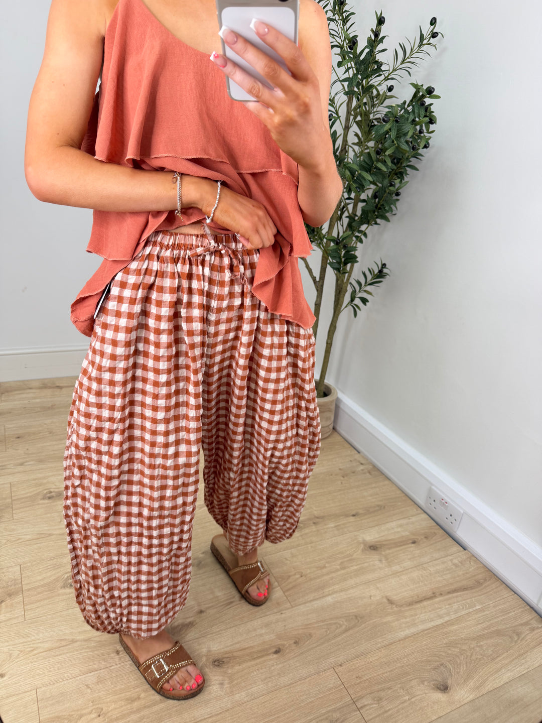 Josie Gingham Pants - Rust