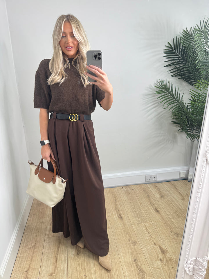 GG Belted Trousers - Chocolate