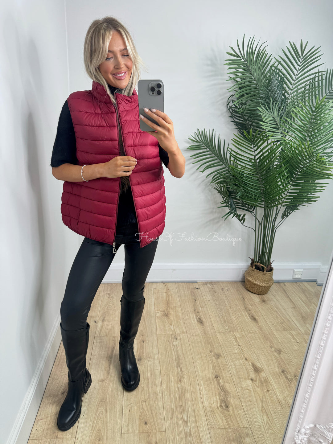 Gracie Quilted Gillet - Wine