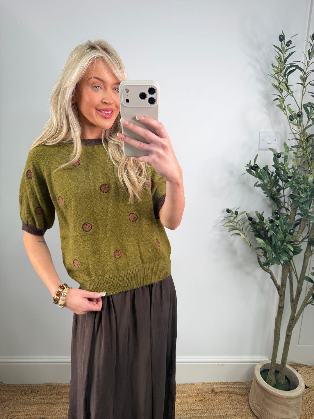 Polka Knit - Chocolate & Lime