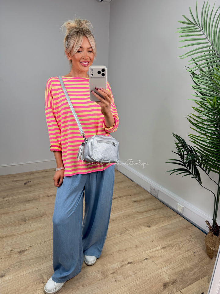 Eliana Stripe Sweatshirt - Pink & Yellow
