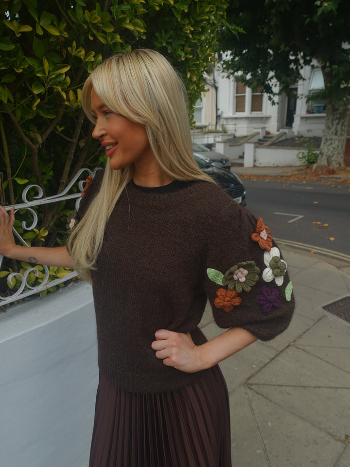Ebony Floral Knit - Chocolate