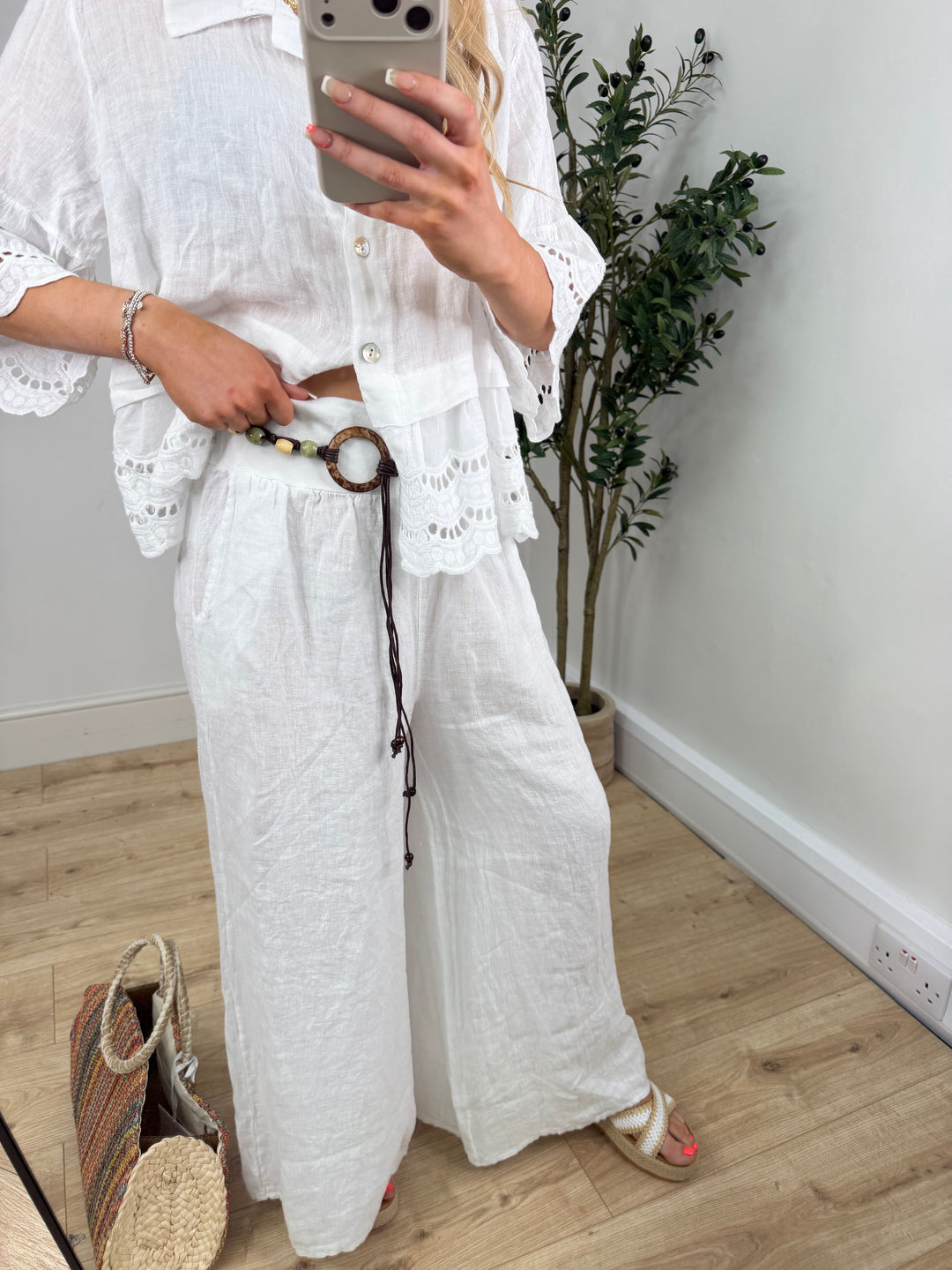 Kerman Linen Belt Trousers - White