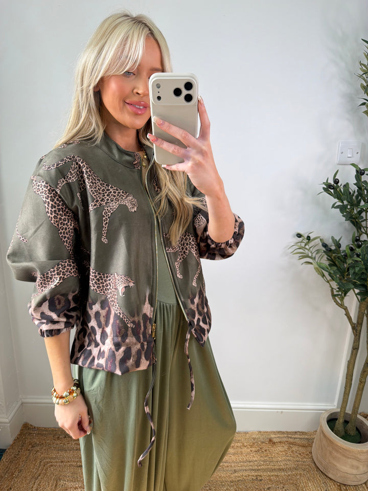 Louanna Leopard Suede Bomber - Khaki