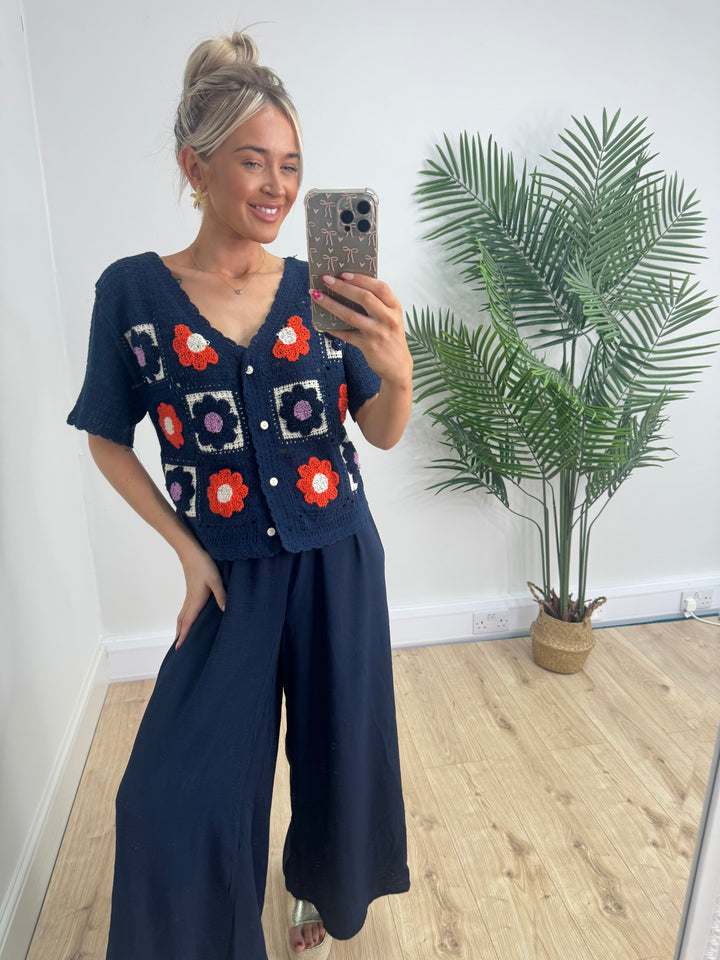 Daisy Crochet Cardigan - Navy