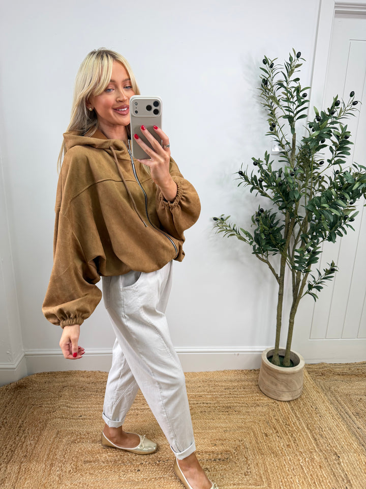 Aven Hooded Bomber - Tan Suede