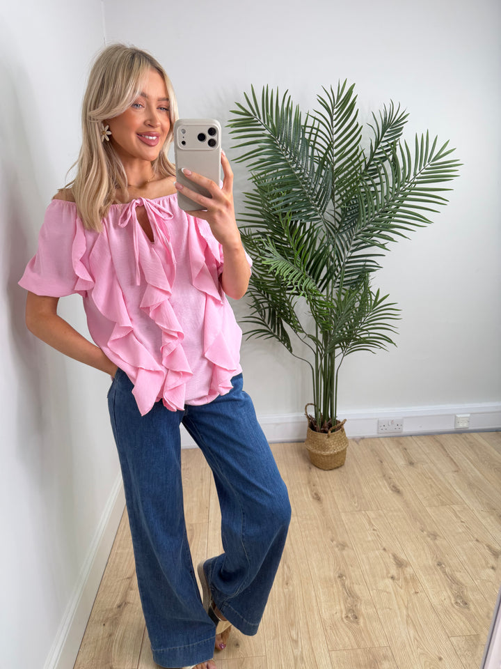 Bardot Ruffle Plain - Pink