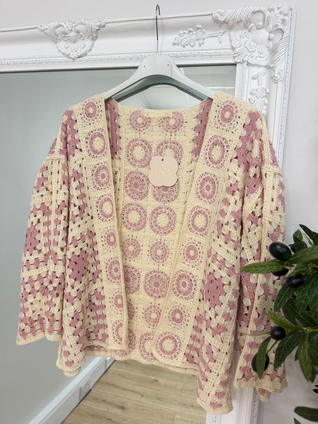 Cream & Pink Crochet Cardigan