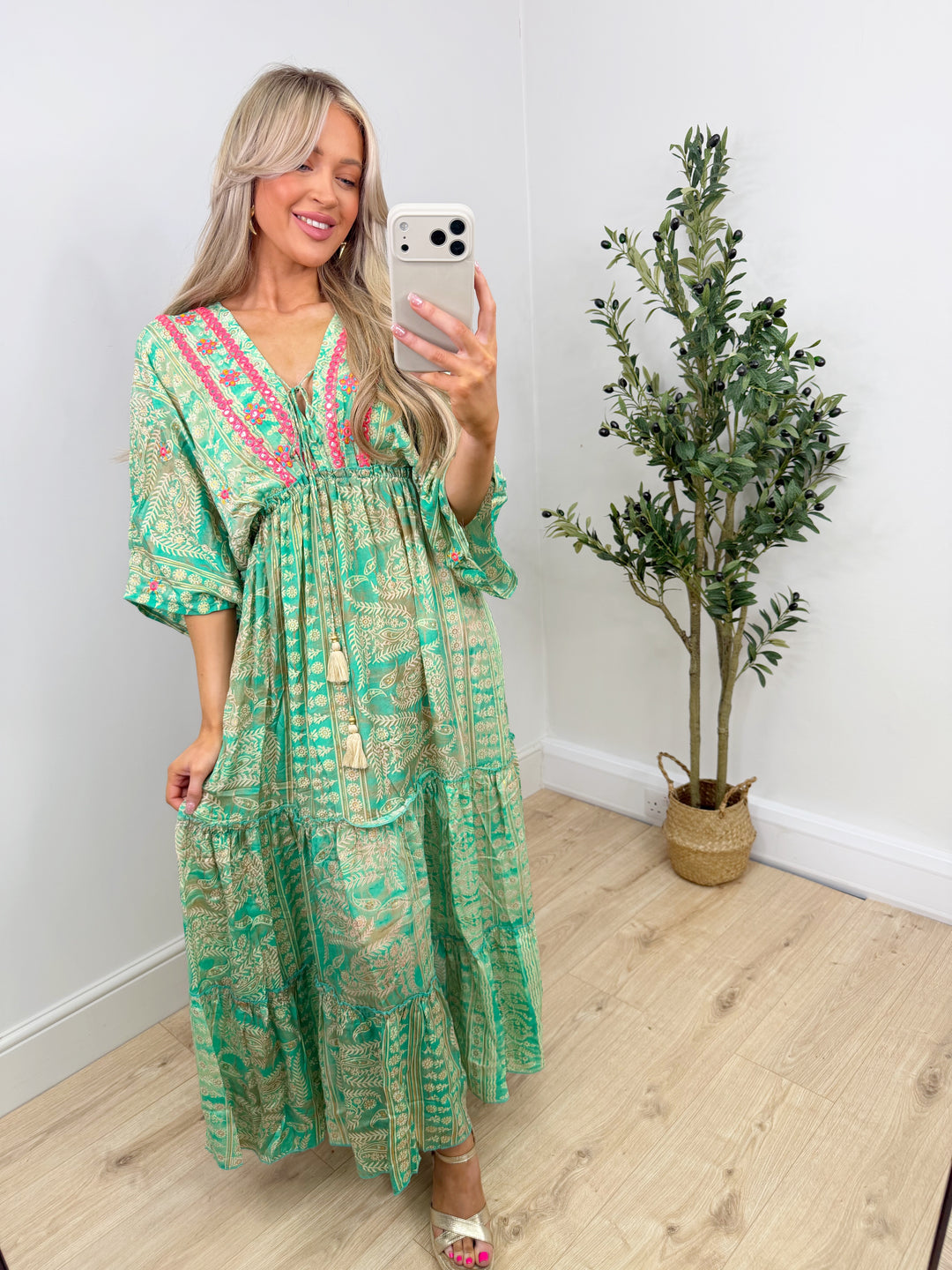 Indiana Boho Maxi - Green & Pink