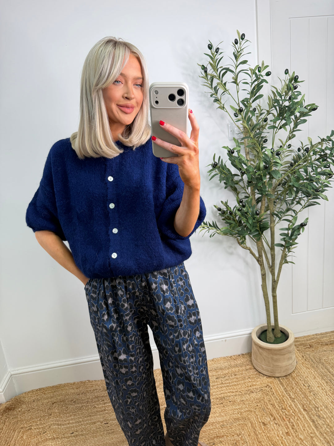 Kassia Cardigan - Navy Short Sleeve