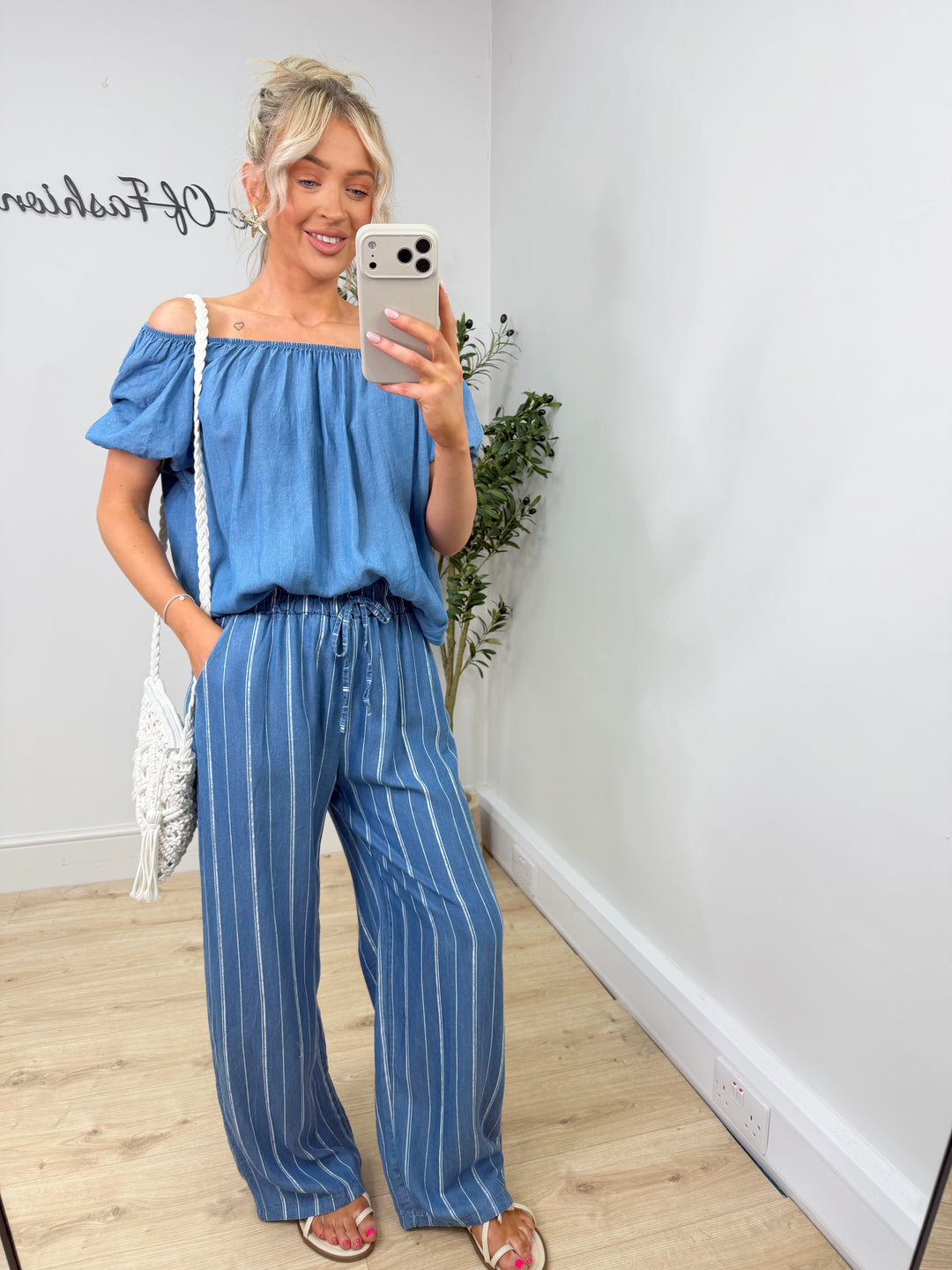 Leonie Pinstripe Chambray Trousers - Dark Wash