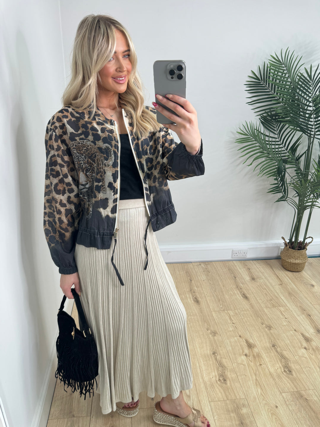 Jade Leopard Bomber - Black
