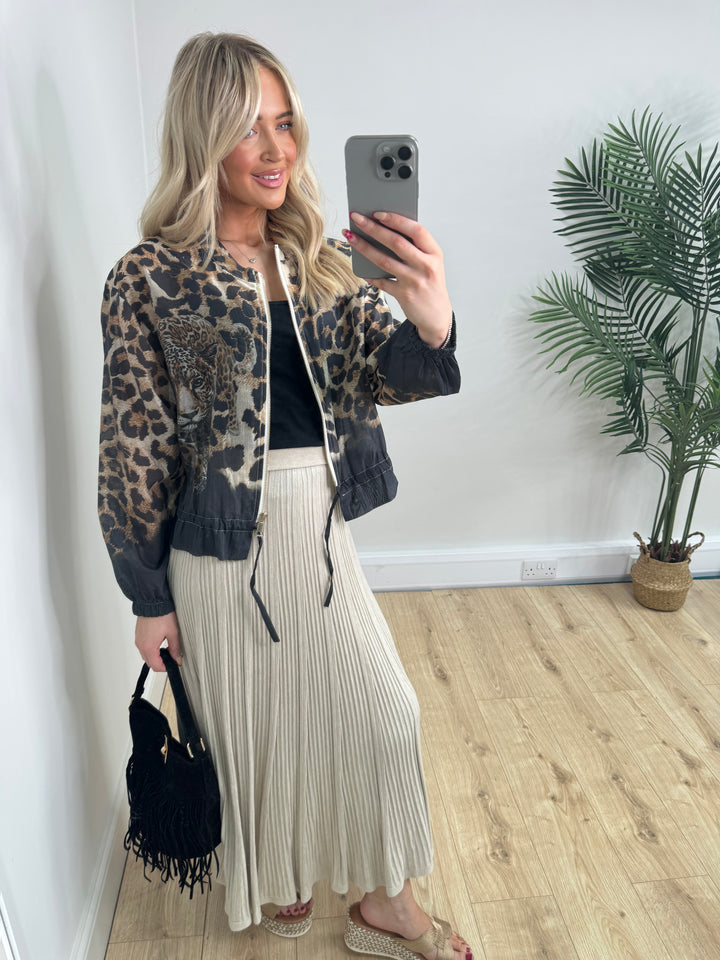 Jade Leopard Bomber - Black