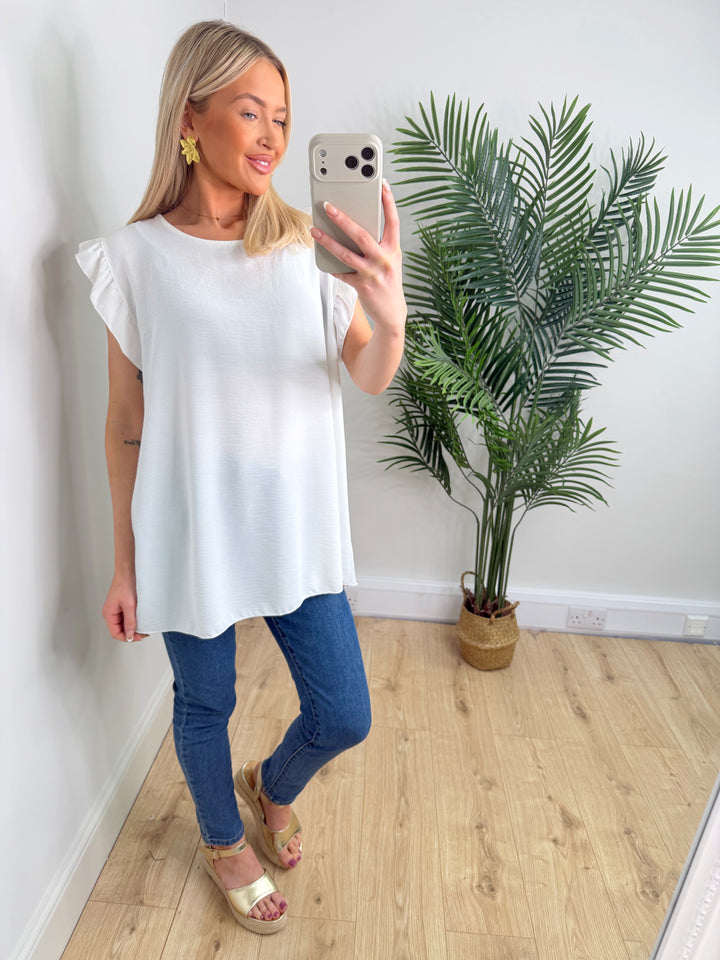 Beatrice Frill Sleeve Top - White