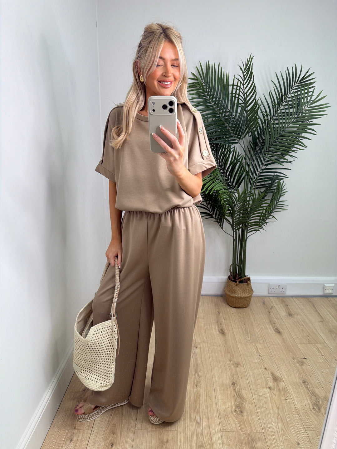 Claudia Button Two Piece Set - Mocha