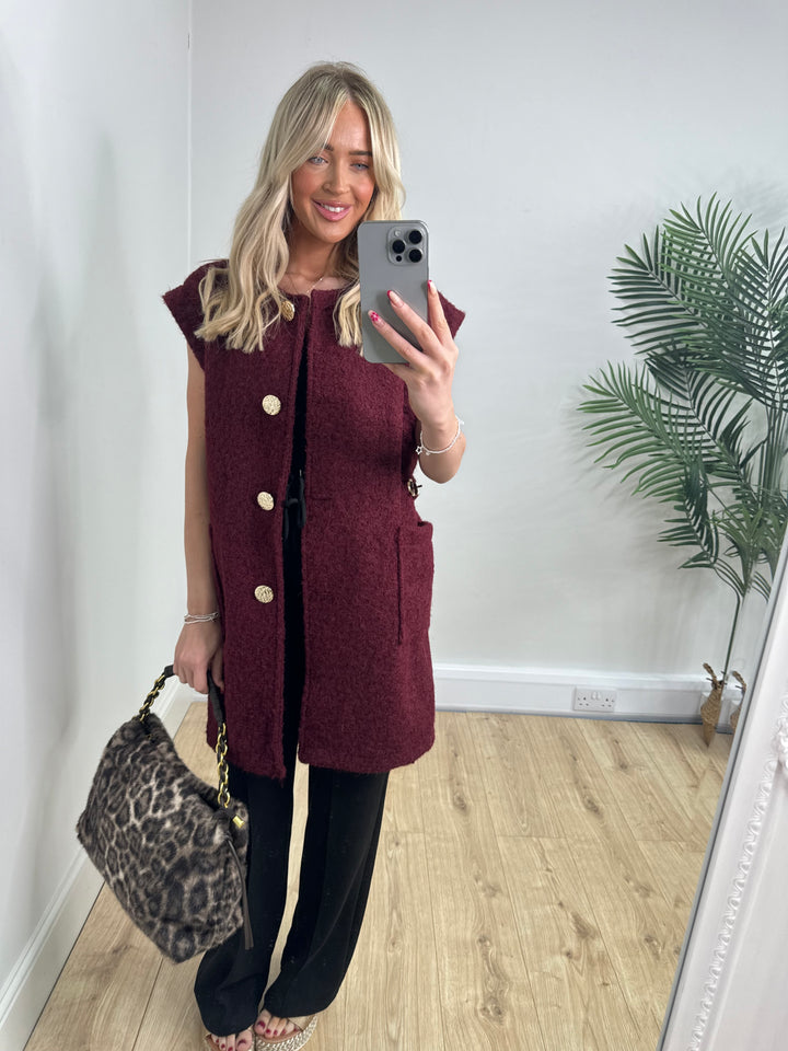 Kellie Belted Waistcoat - Burgundy