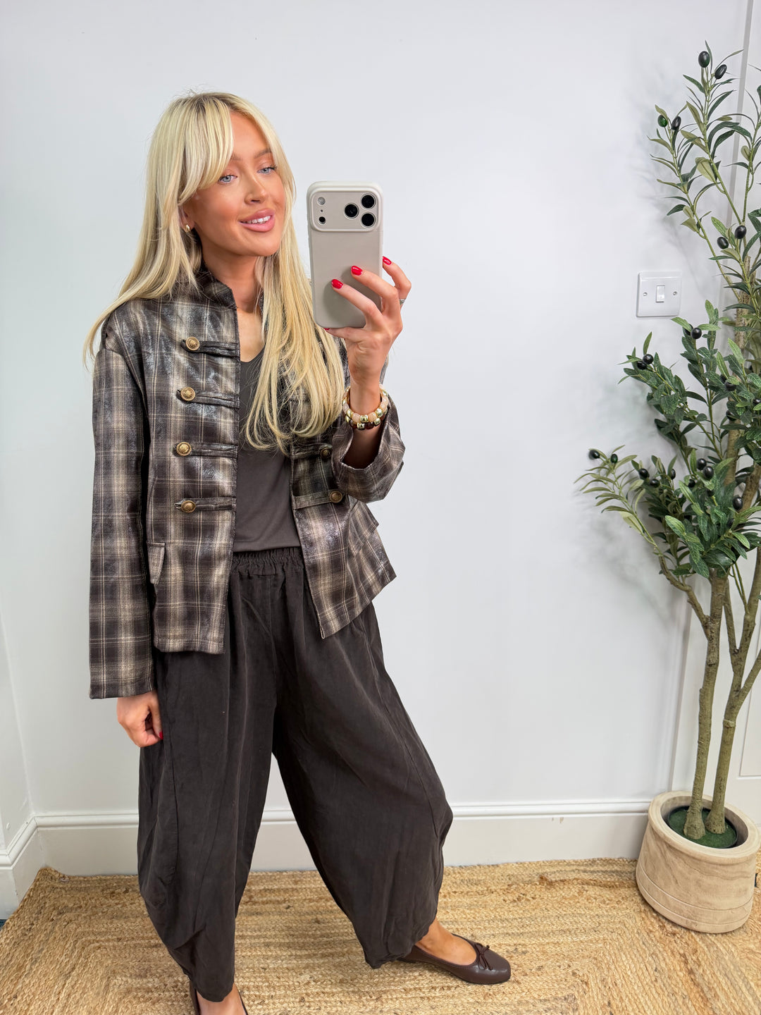 Piper Plaid Military Jacket - Chocolate