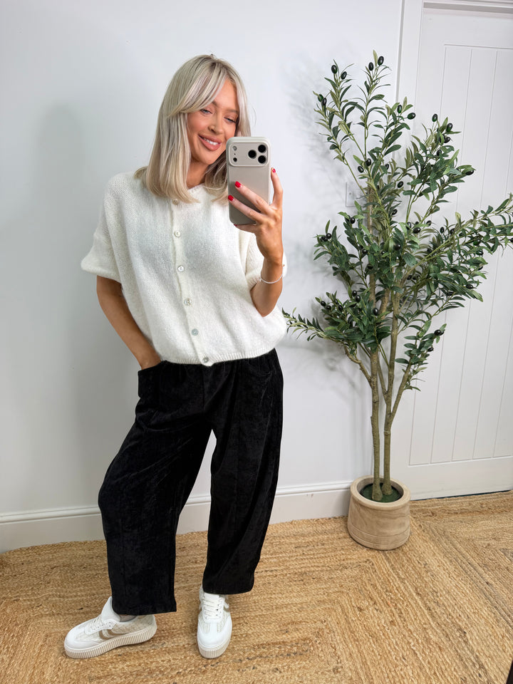 Velour Pocket Barrel Joggers - Black