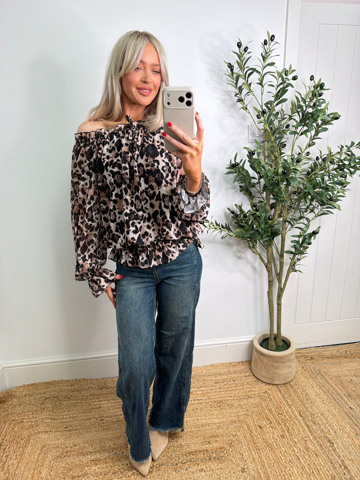 Selena Leopard Bardot Top