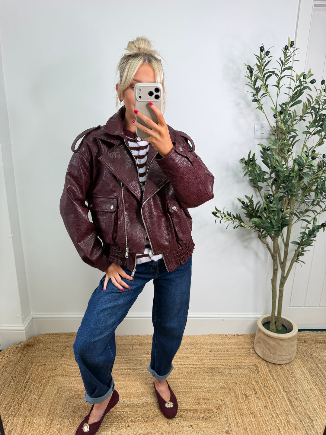 Stella PU Biker Jacket - Wine