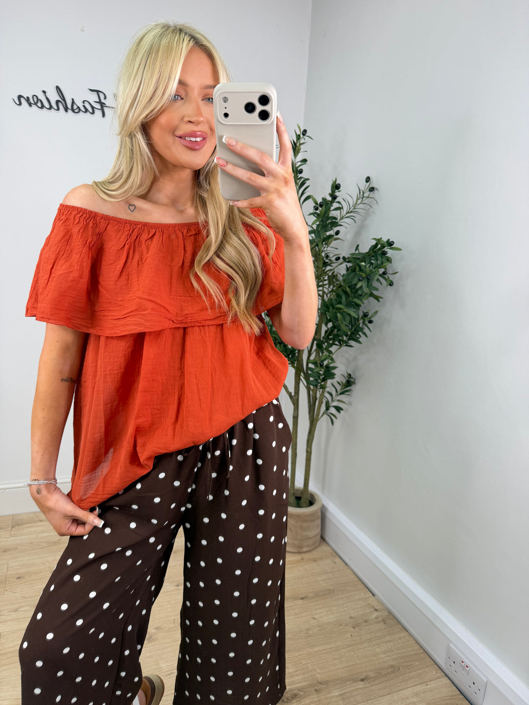 Angelina Bardot Top - Burnt Orange