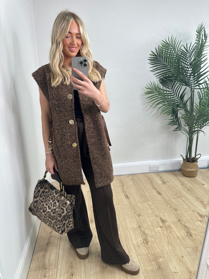 Kellie Belted Waistcoat - Chocolate