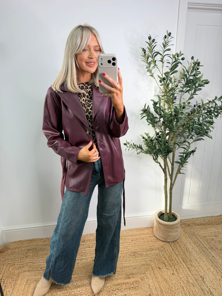 Elowen PU Belt Jacket - Burgundy
