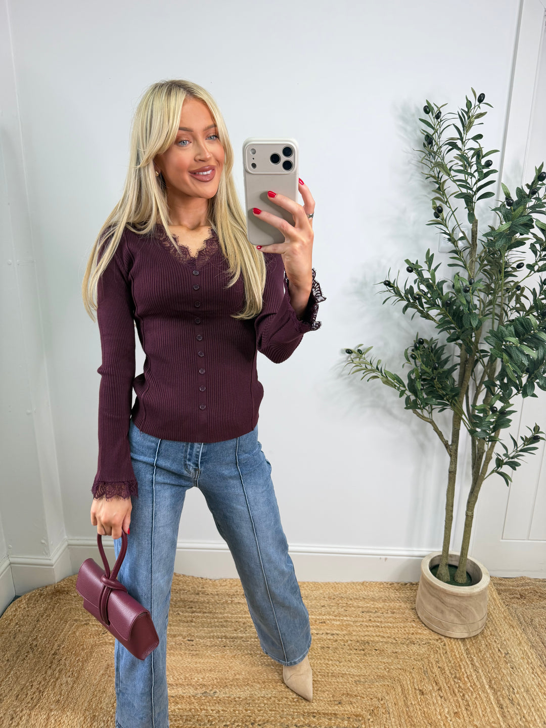 Serena Lace Top - Burgundy