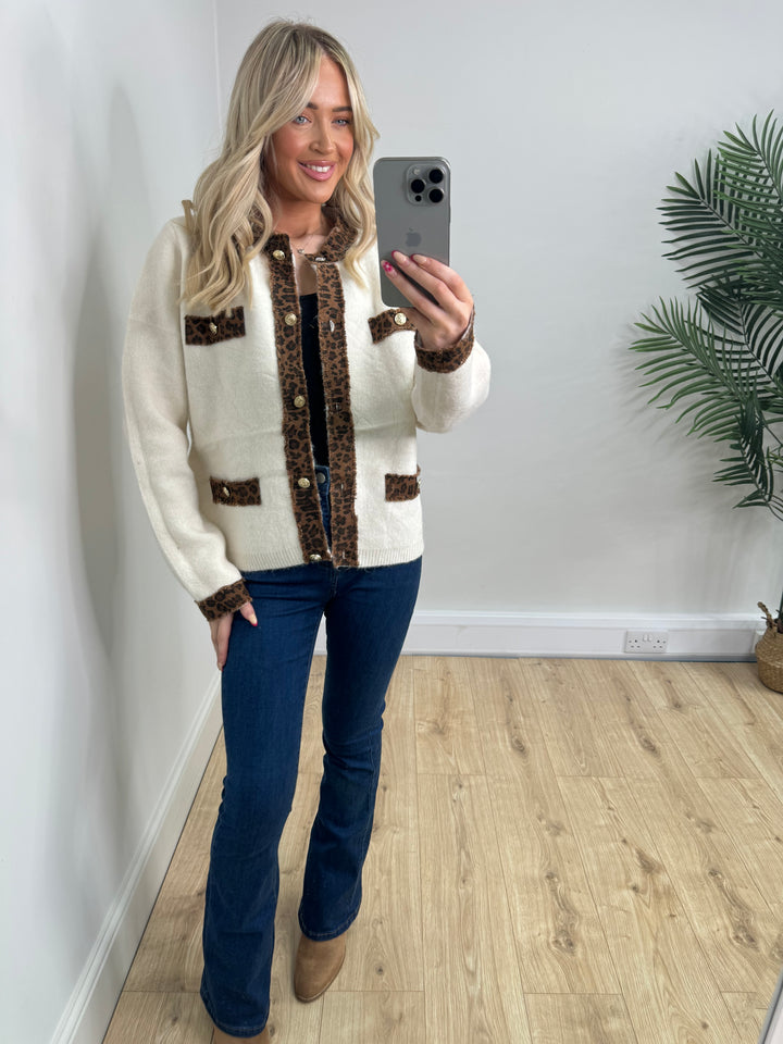 Freya Leopard Trim Jacket - Cream