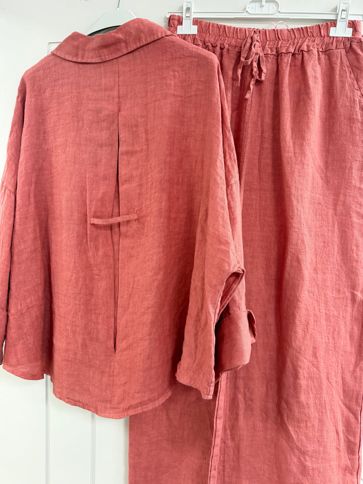 Linen Shirt & Trousers - Brick