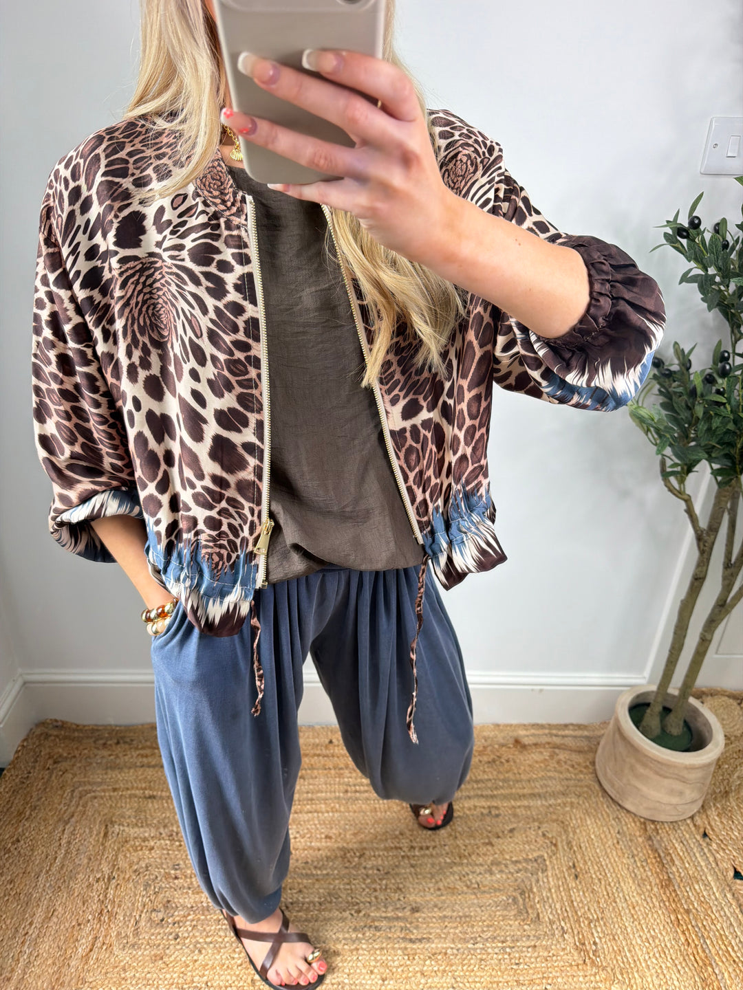 Jermaine Bomber Jacket - Blue Leopard