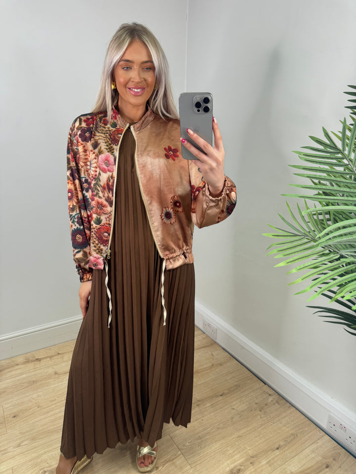 Floral Bomber Jacket - Tan