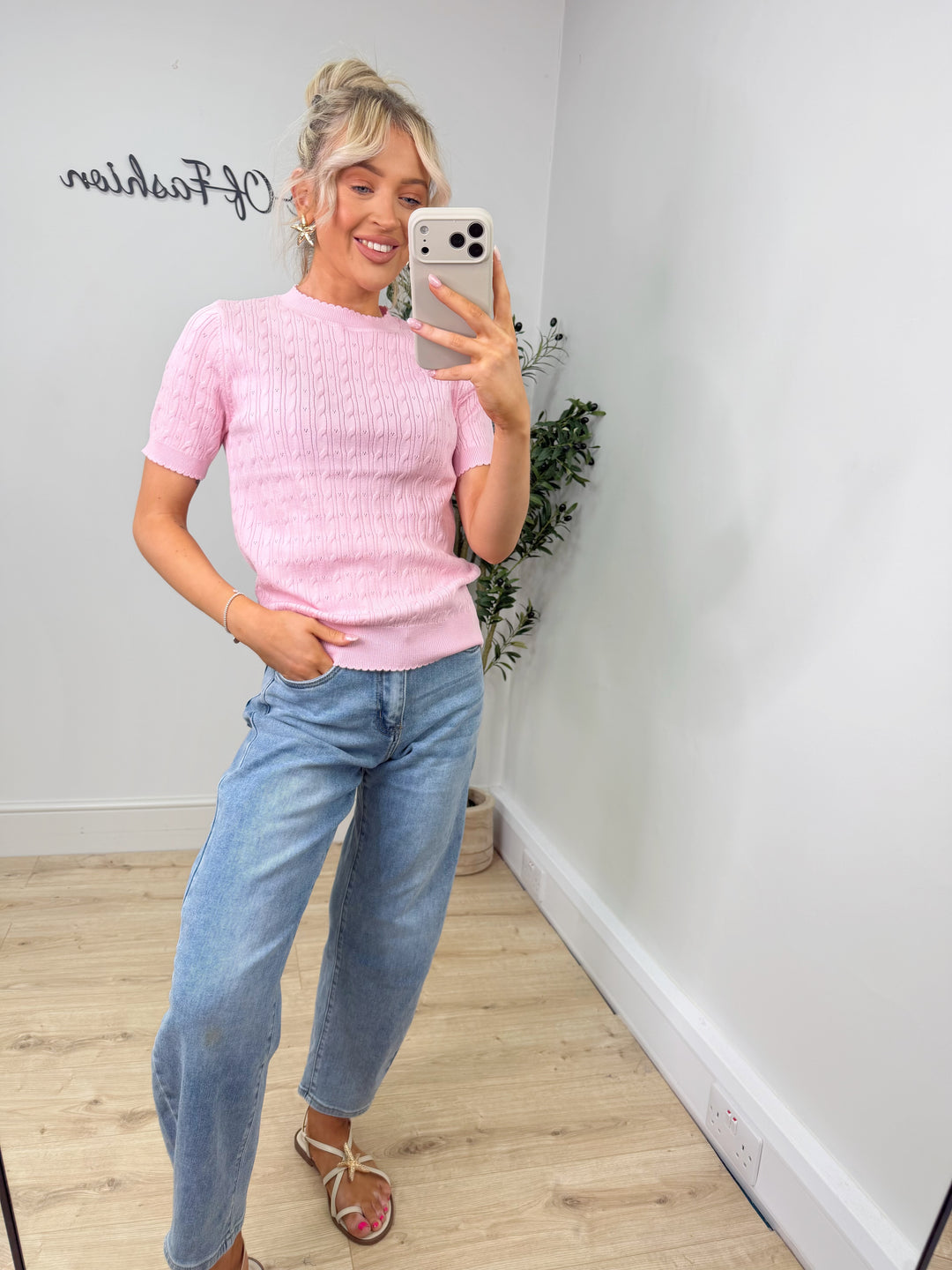 Heart Knit Top - Baby Pink