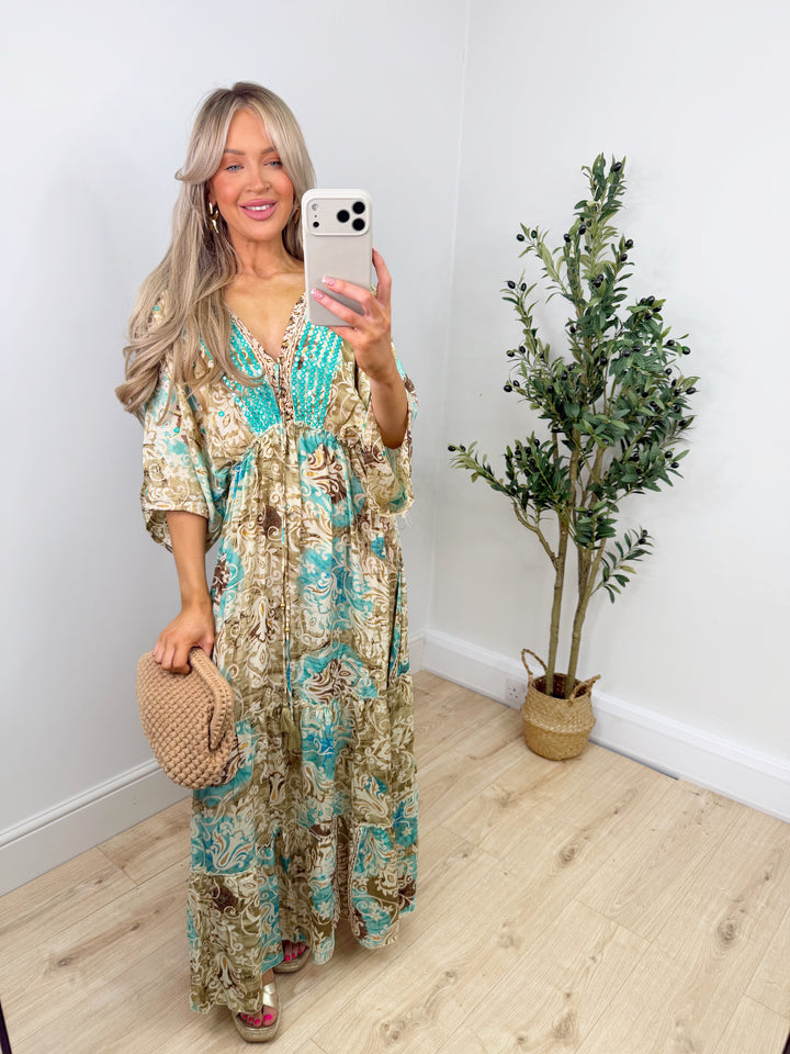 Indiana Boho Maxi - Beige & Teal