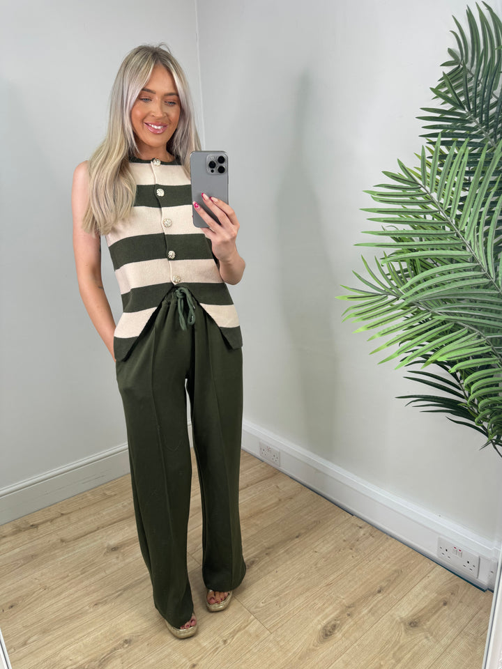 Masie Stripe Waistcoat - Khaki
