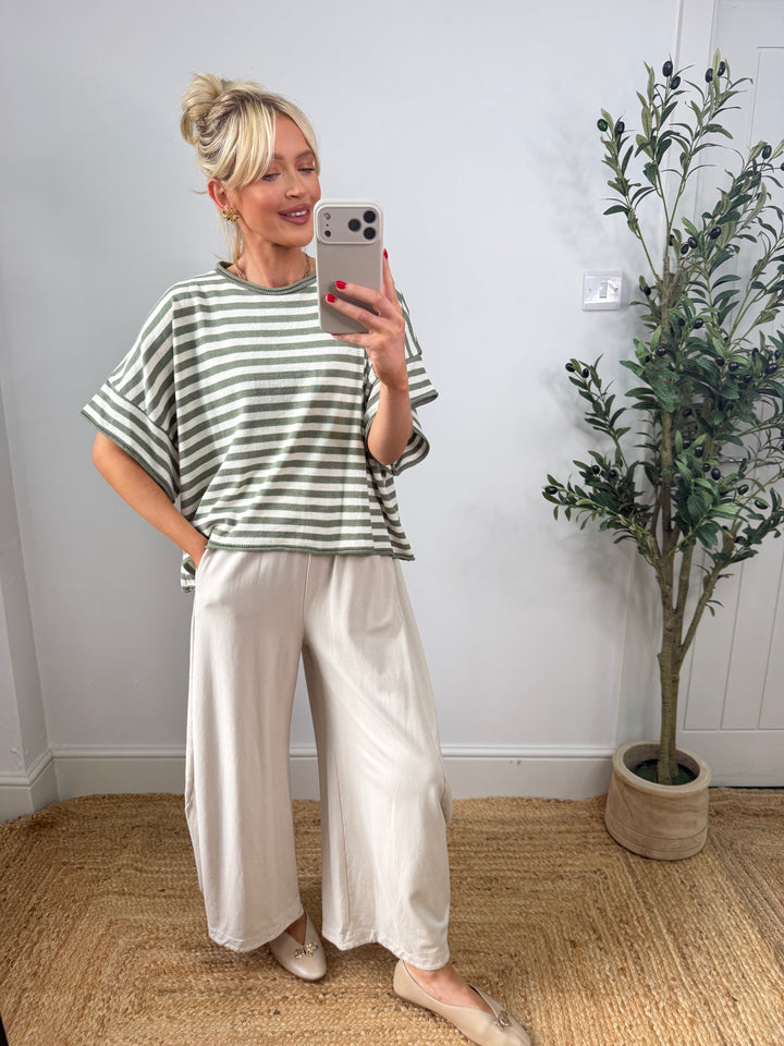 Jet Stripe Knit - Khaki & Cream