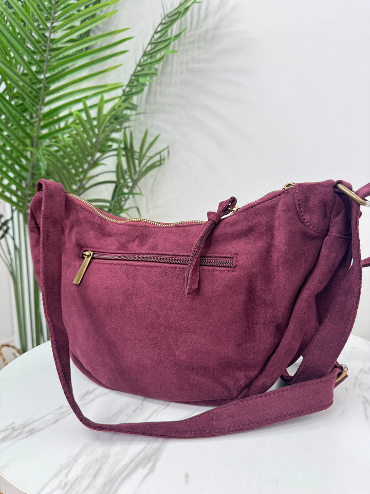 Suede Sling Bag - Burgundy