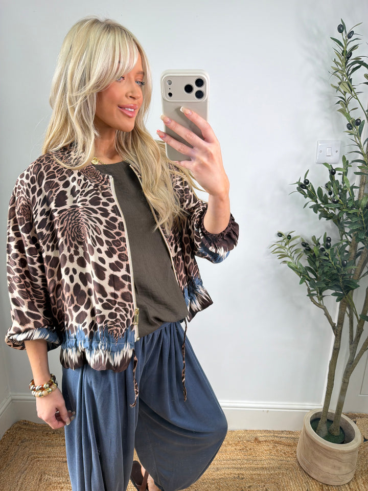 Jermaine Bomber Jacket - Blue Leopard