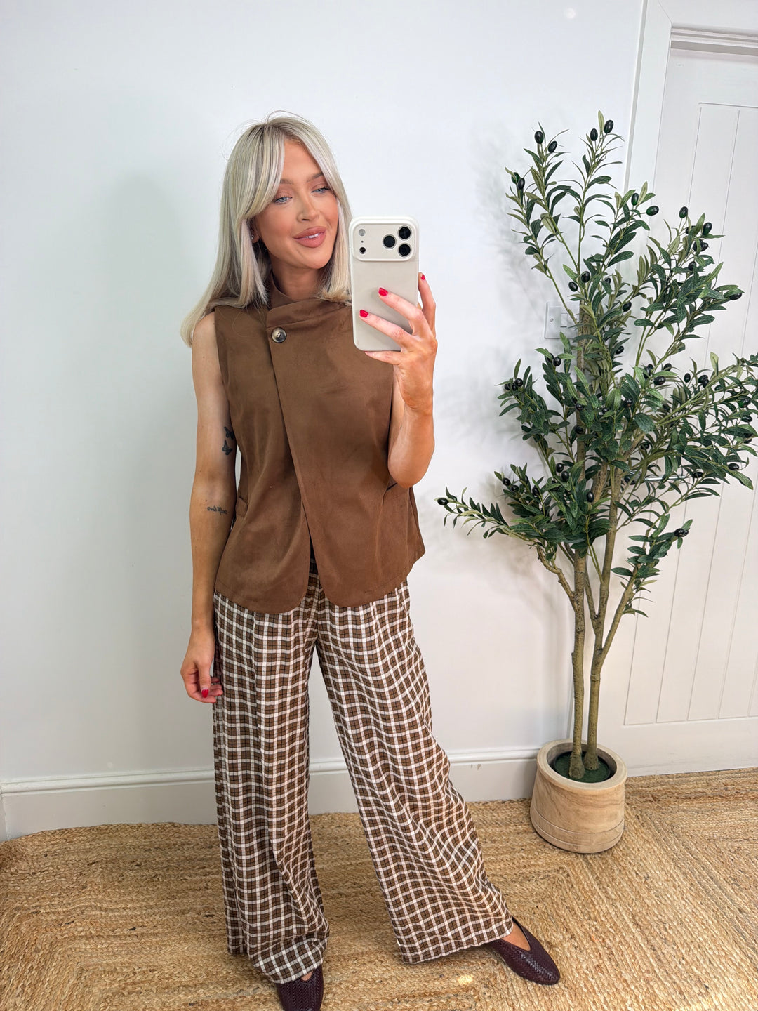 Eloise Suede Button Top - Tan