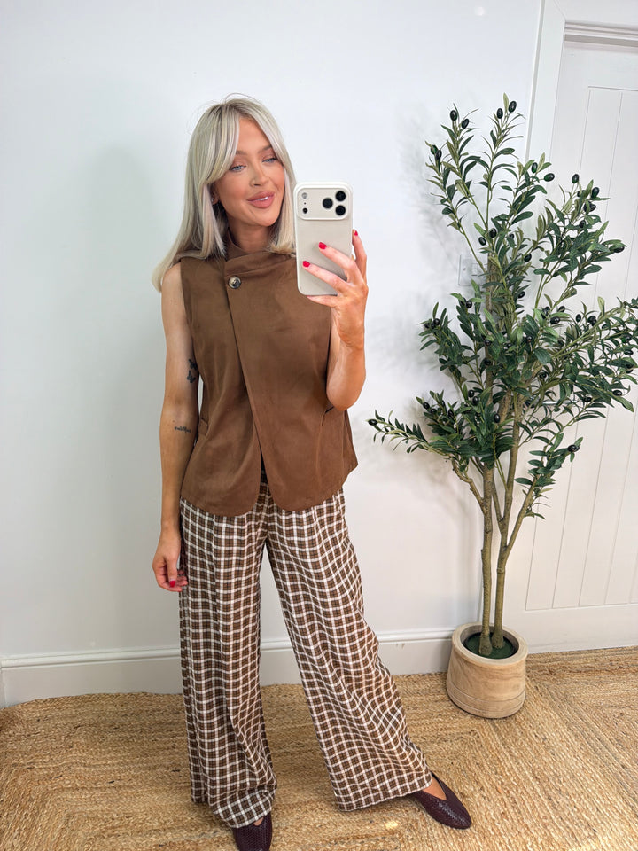 Eloise Suede Button Top - Tan