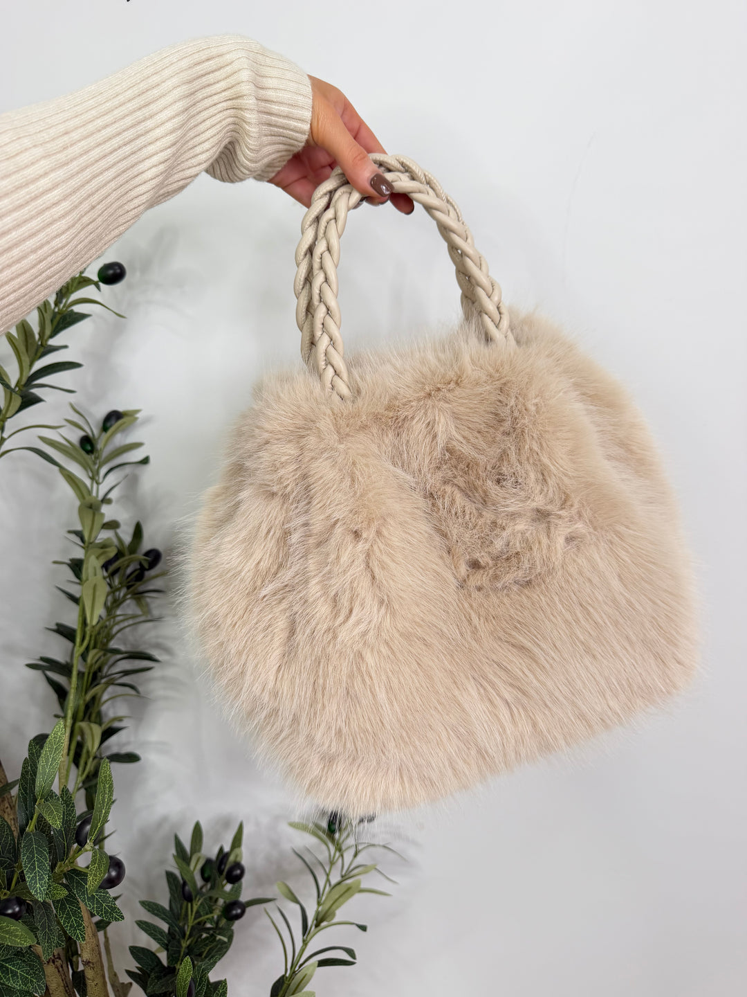 Etta Faux Fur Bag - Cream